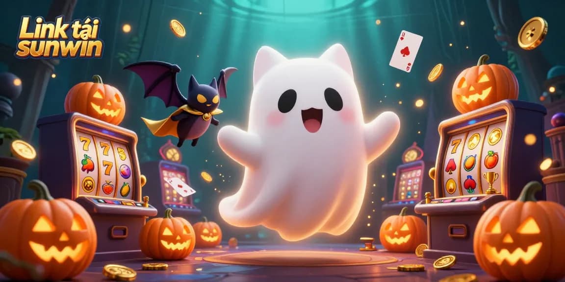 Experience the thrills of gambling with Link tải sunwin, in a vibrant haunted casino scene full of adventures.