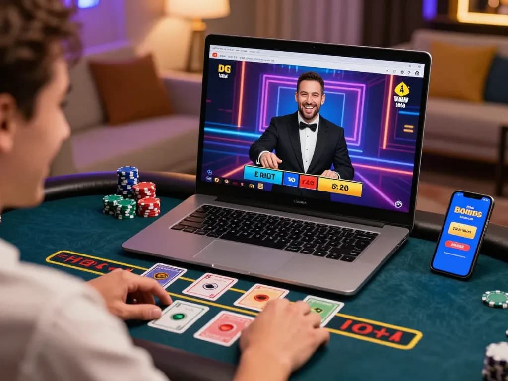 Exciting 바카라사이트 experience with a user playing live baccarat in a cozy home during 2026.