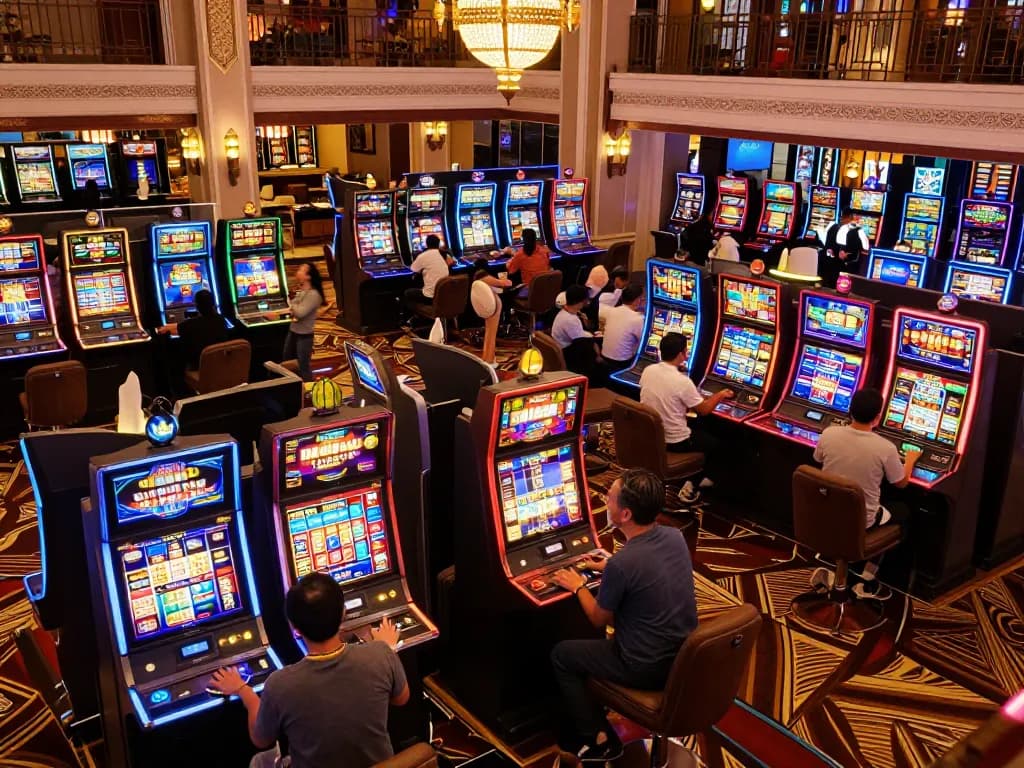 Experience excitement with diverse slot thailand games lighting up the casino floor, players engaged in thrilling action.