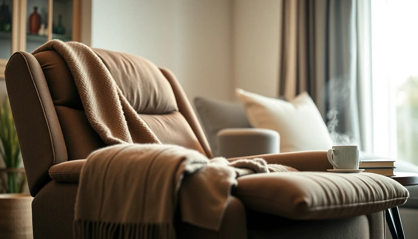 Experience relaxation in a lift chair recliner with heat and massage, ideal for comfort in any living space.