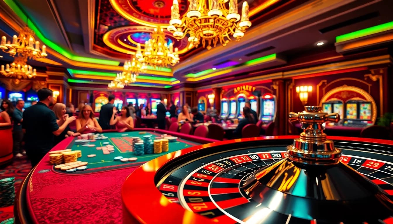 Players experiencing the excitement of aresgacor at an extravagant roulette table in a luxurious casino.