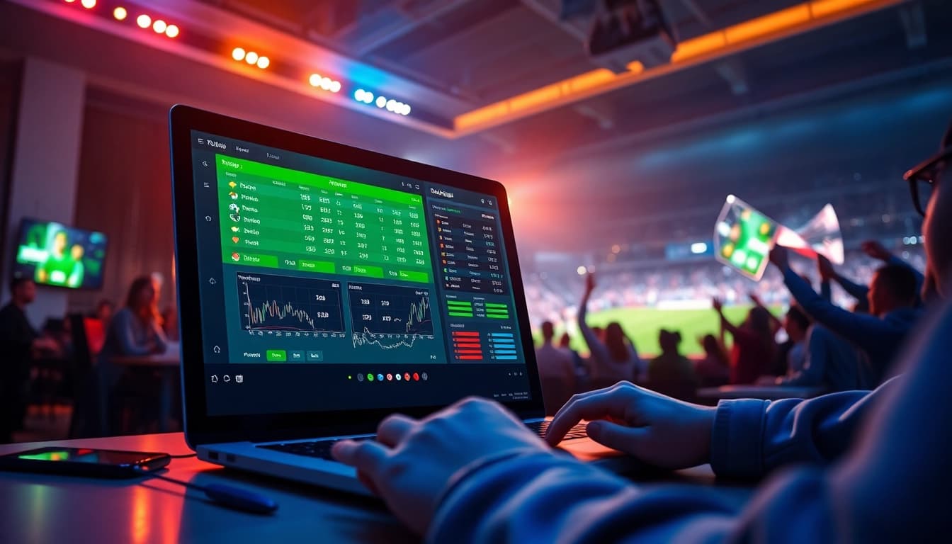 Live kèo nhà cái betting scene with dynamic digital interfaces and excited fans.