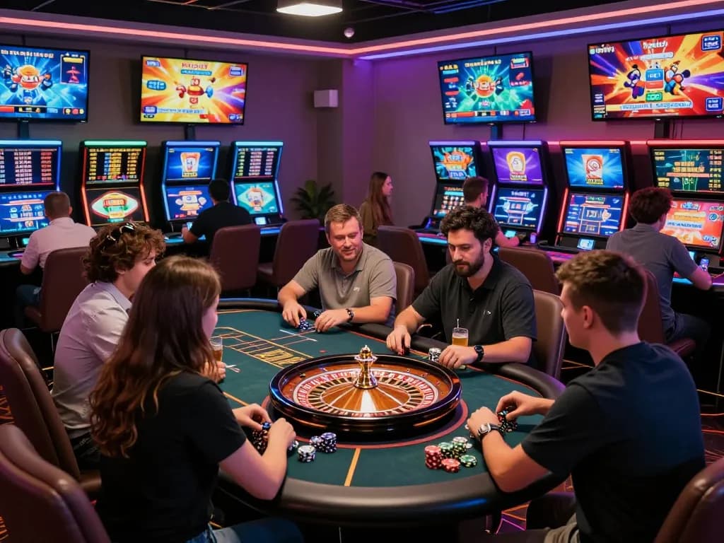 Engaged players enjoying an exciting online casino atmosphere at tg88.com with vibrant gaming tables and promotions.