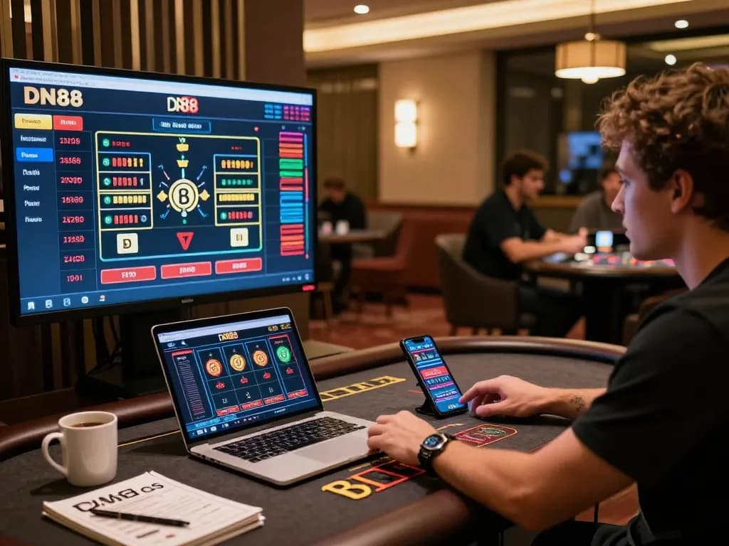 Engaging scene of a player using DN88 for live dealer games and exploring betting options.