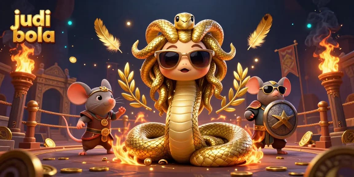 Engage in judi bola excitement with a vibrant 3D scene of mythical characters and sports betting elements.