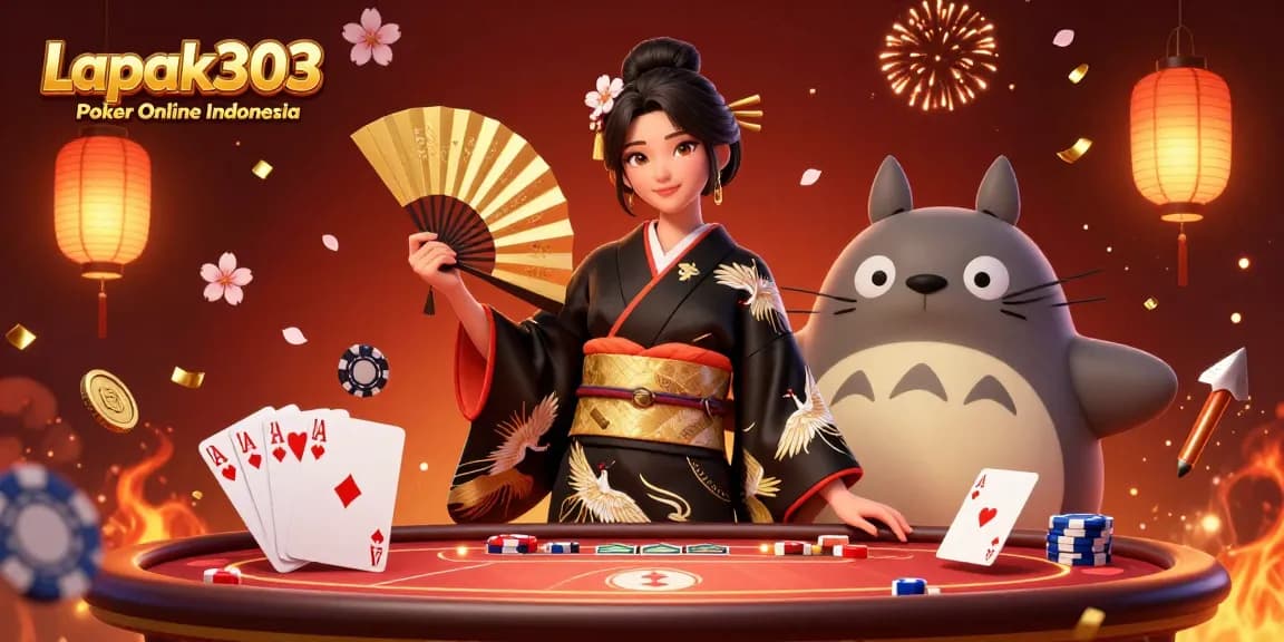 Join the action at Lapak303 Poker Online Indonesia with poker tables and vibrant characters.