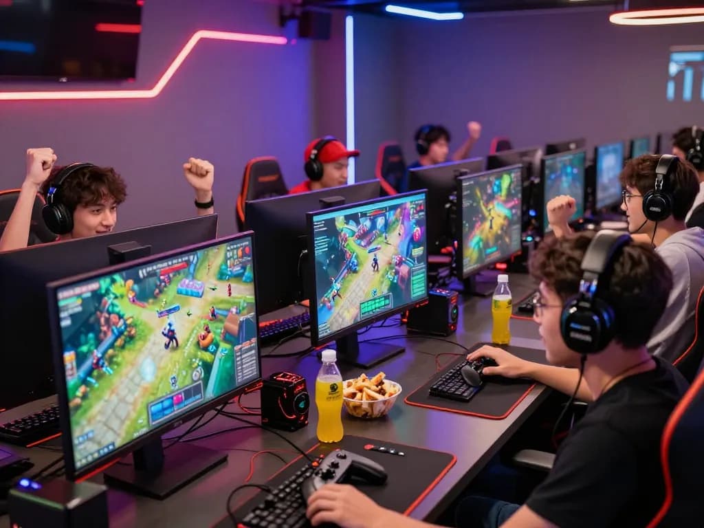 Competitive players enjoying mantra88 gaming experience in vibrant lounge.
