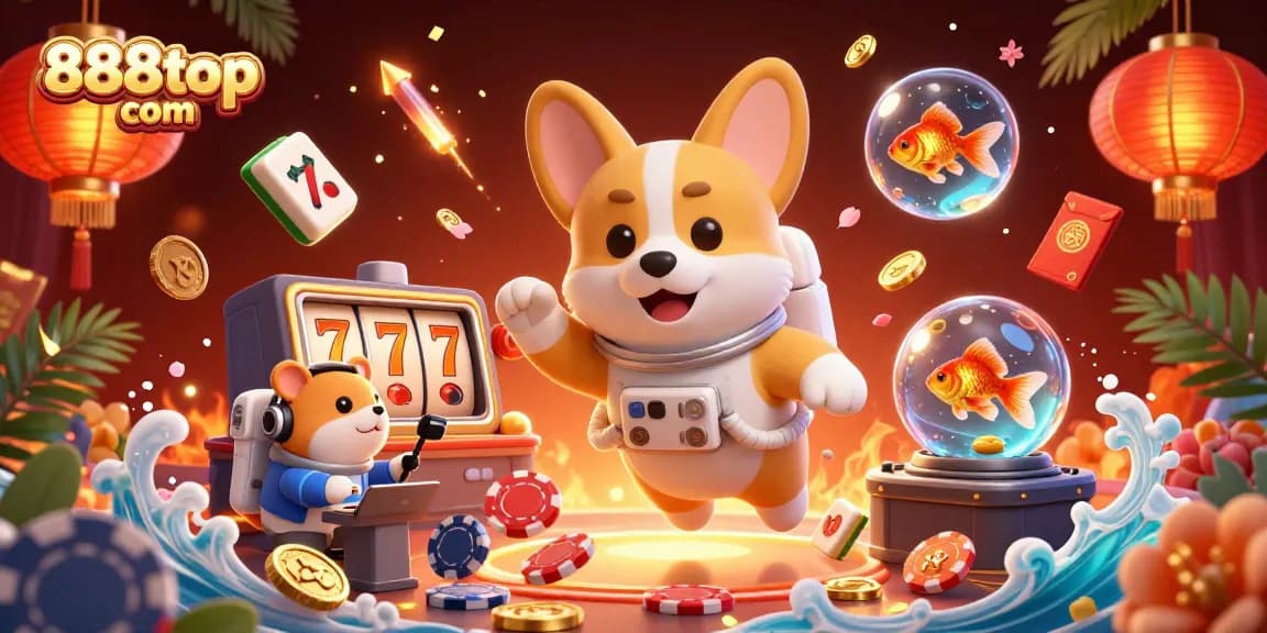 Experience thrill at 888top com with a vibrant space casino scene featuring floating coins, playful characters, and exciting gaming elements.