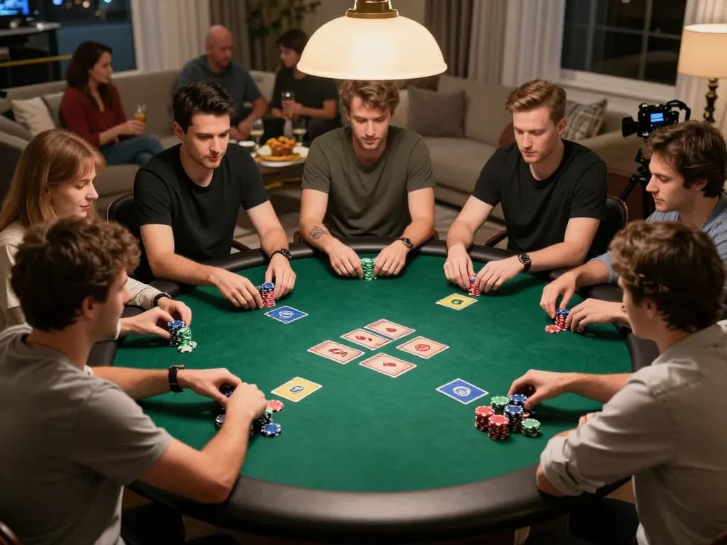 Exciting poker action at a home game night, showcasing strategic gameplay with friends engaging on xx88