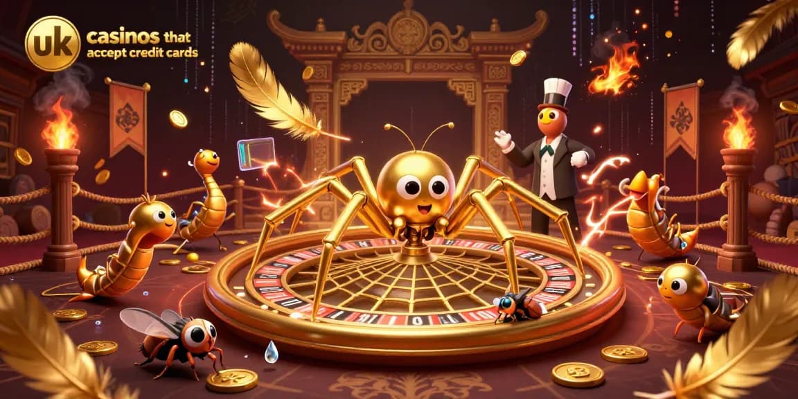 Bet big at uk casinos that accept credit cards with a golden spider spinning a roulette wheel.