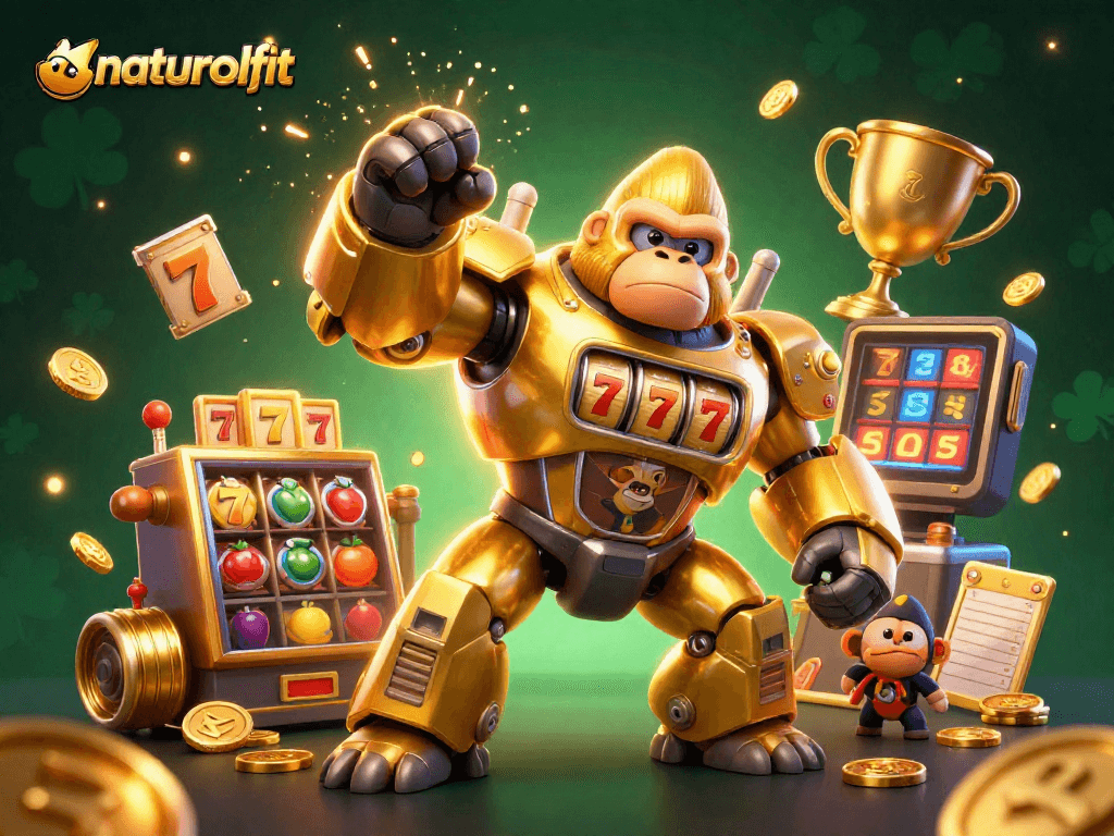 Experience thrilling action with naturalfit as a golden gorilla mech collides with jackpot excitement!