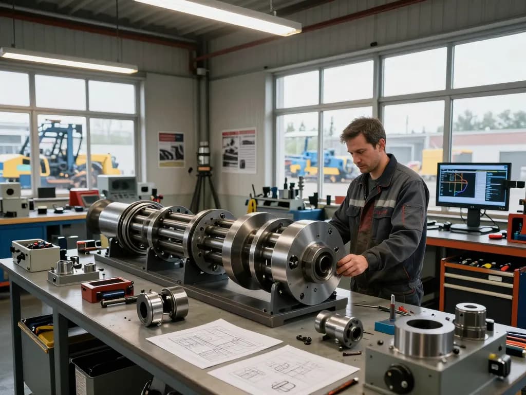 Inspectând arcuri torsiune într-un atelier de industrie grea cu unelte de inginerie.