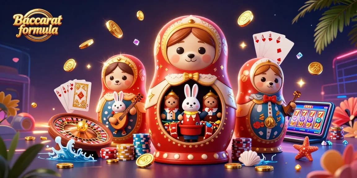 Play Baccarat formula with decorated bears and lively casino elements in a vibrant 3D scene.