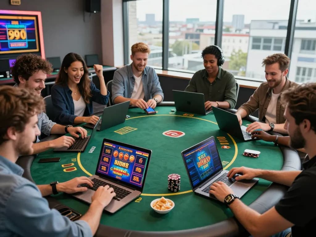 Engaged players enjoying mantra88 login for thrilling online gaming experience with vibrant screens and lively atmosphere.