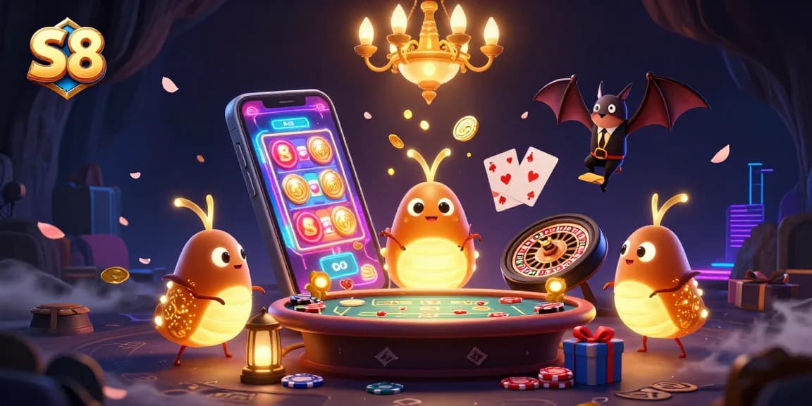 S8 enhances the gaming experience with vibrant slots and a captivating glowworm casino theme.
