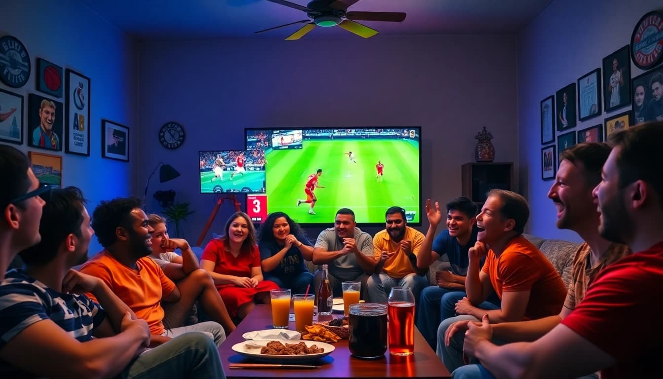 Excited fans enjoying live sports on 토토티비, showcasing vibrant highlights and a lively atmosphere.