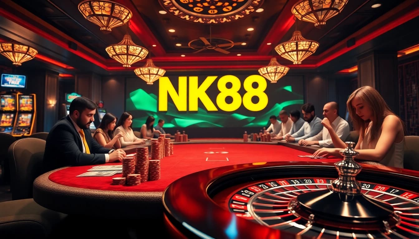 Engaged players experiencing the NK88 game at a luxurious casino table.
