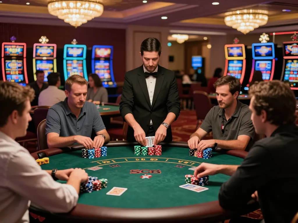SC88 players engaging in a dynamic Texas Hold'em poker game at an elegant casino table.