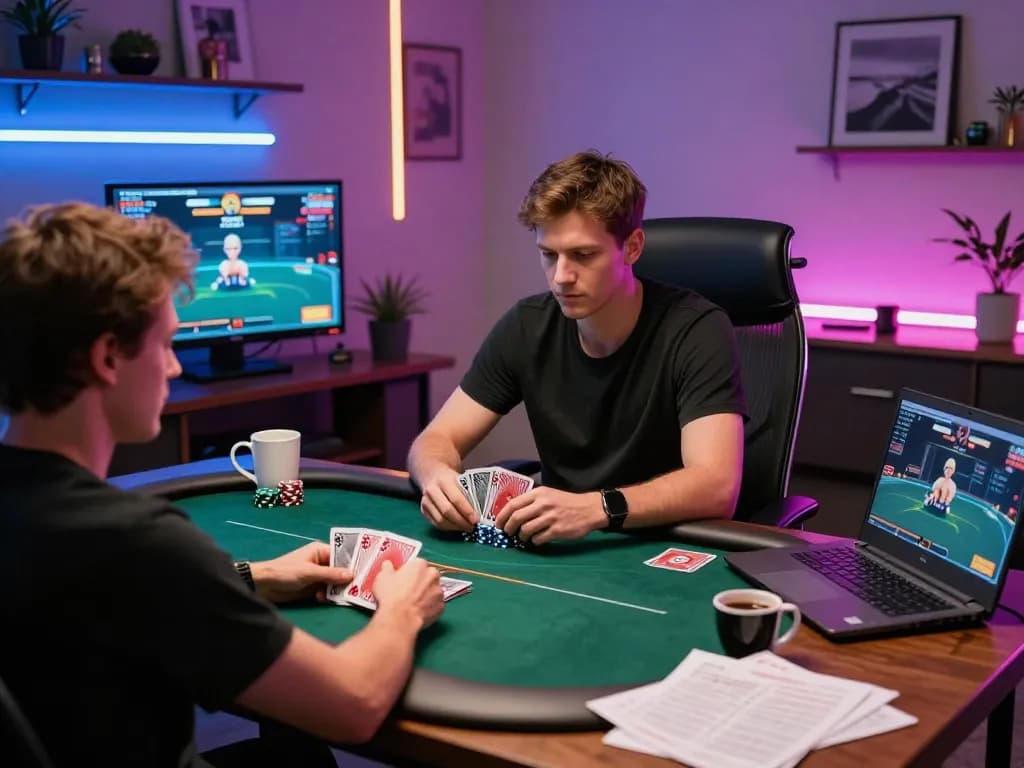 Players enjoying intense gameplay on 98win's online poker platform, showcasing strategic betting.