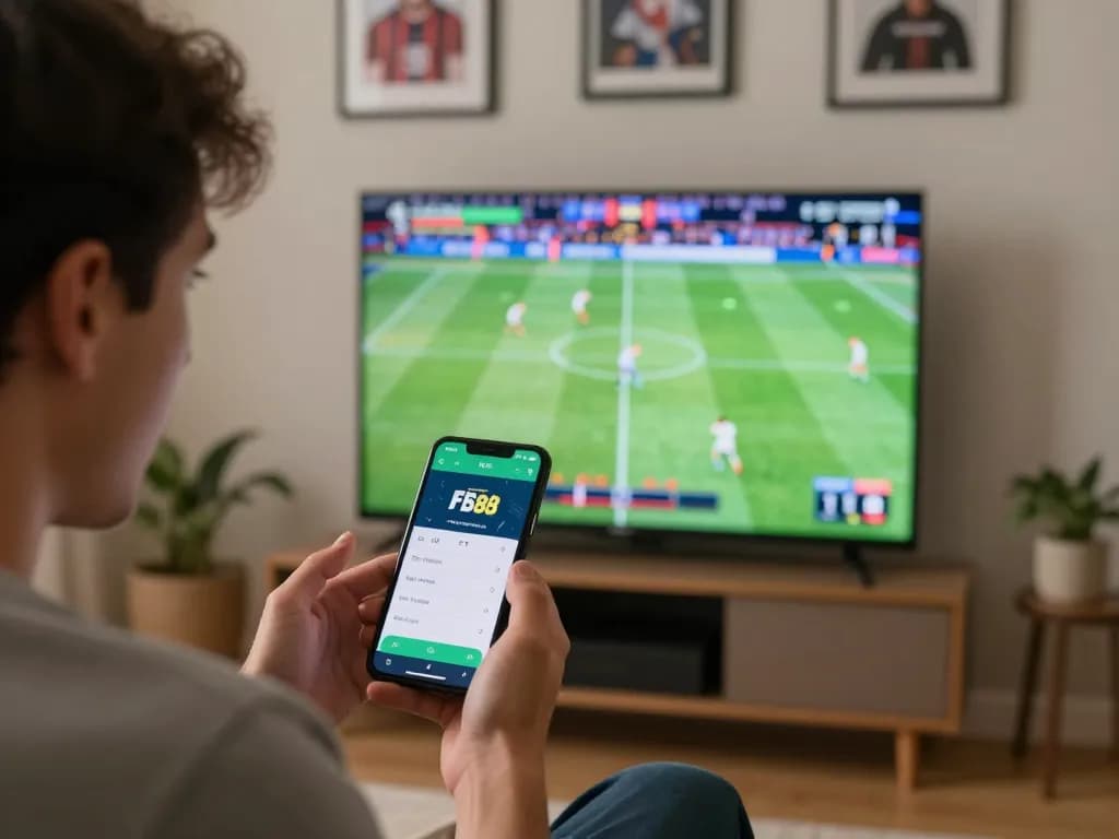 Engaging sports betting moment with fb88 app displayed on smartphone during live game