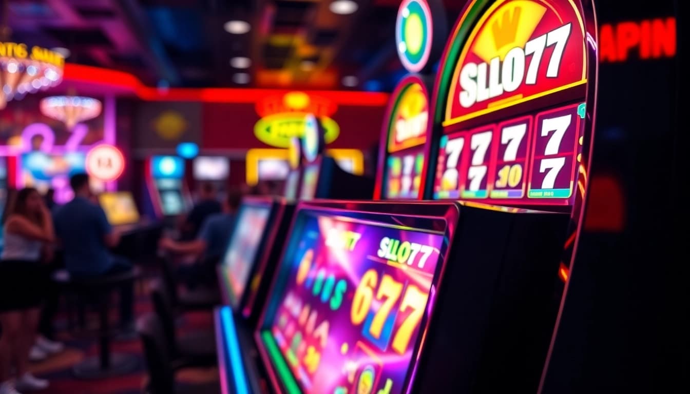 Menampilkan Slot77 dalam permainan mesin slot yang meriah dan mengasyikkan.