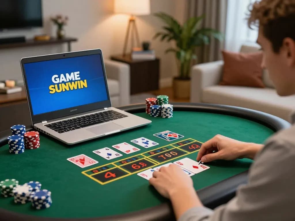 Engaging gameplay on GAME SUNWIN platform with person placing bets at home