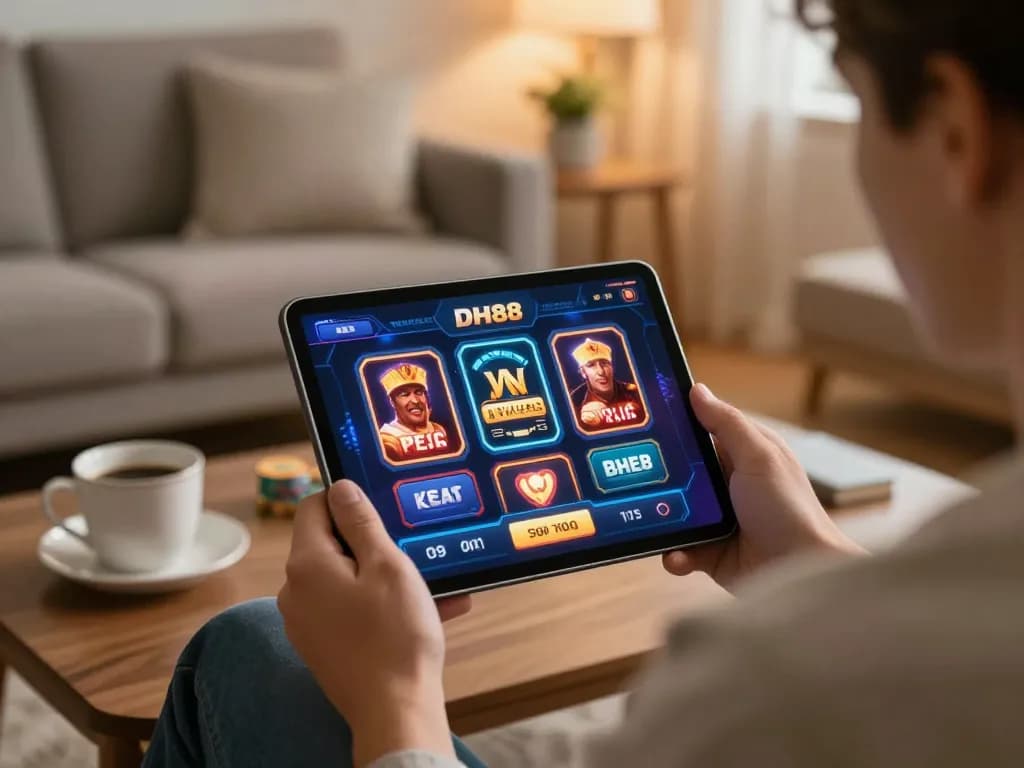 Player exploring the dh 88 casino app on tablet in a cozy home setting for strategic gameplay