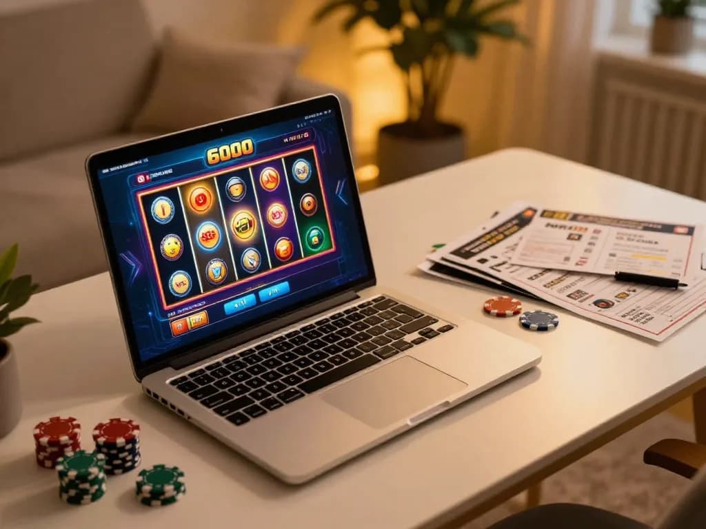 Engaging online slot6000 gameplay on a sleek laptop showcasing colorful graphics and strategies