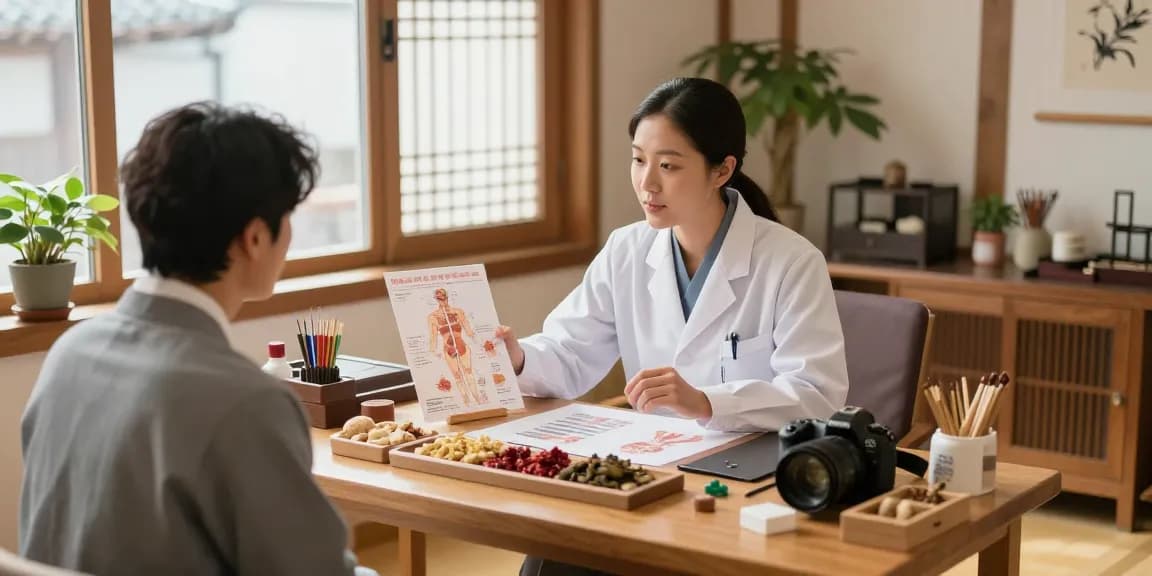 Patient consultation at 수원교통사고한의원 showcasing effective traffic accident recovery treatments.
