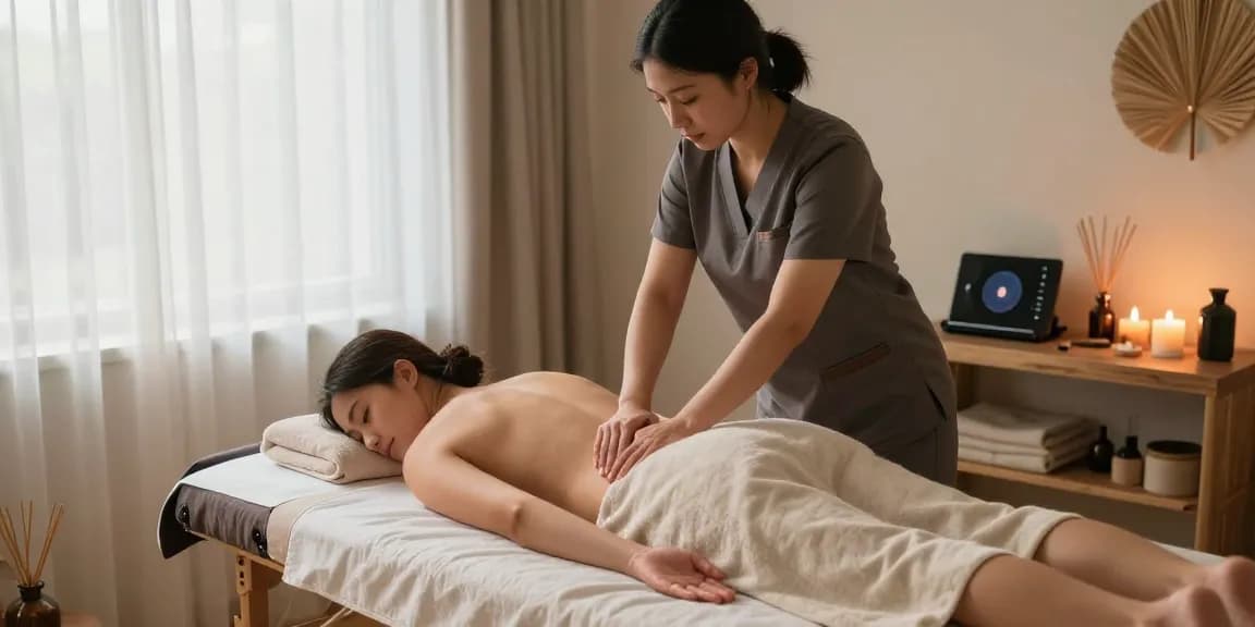 삼성동마사지 전문 테라피스트가 마사지하는 편안한 스튜디오 풍경