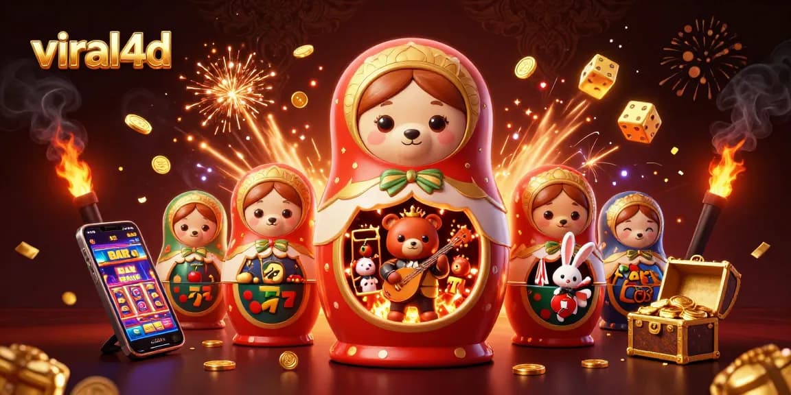 Engage with viral4d's casino experience featuring a playful Matryoshka bear and colorful game elements