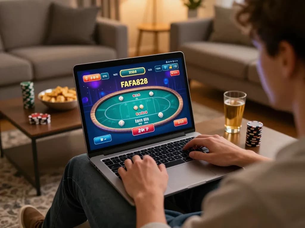 Engage in exciting gameplay on FAFA828 with strategic poker at home, vibrant gaming experience.
