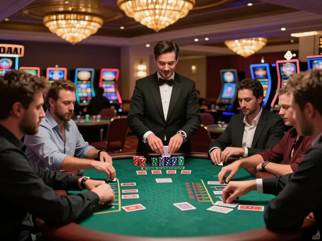 Players enjoying an intense blackjack game at 388bet casino, showcasing strategic gameplay and engagement.