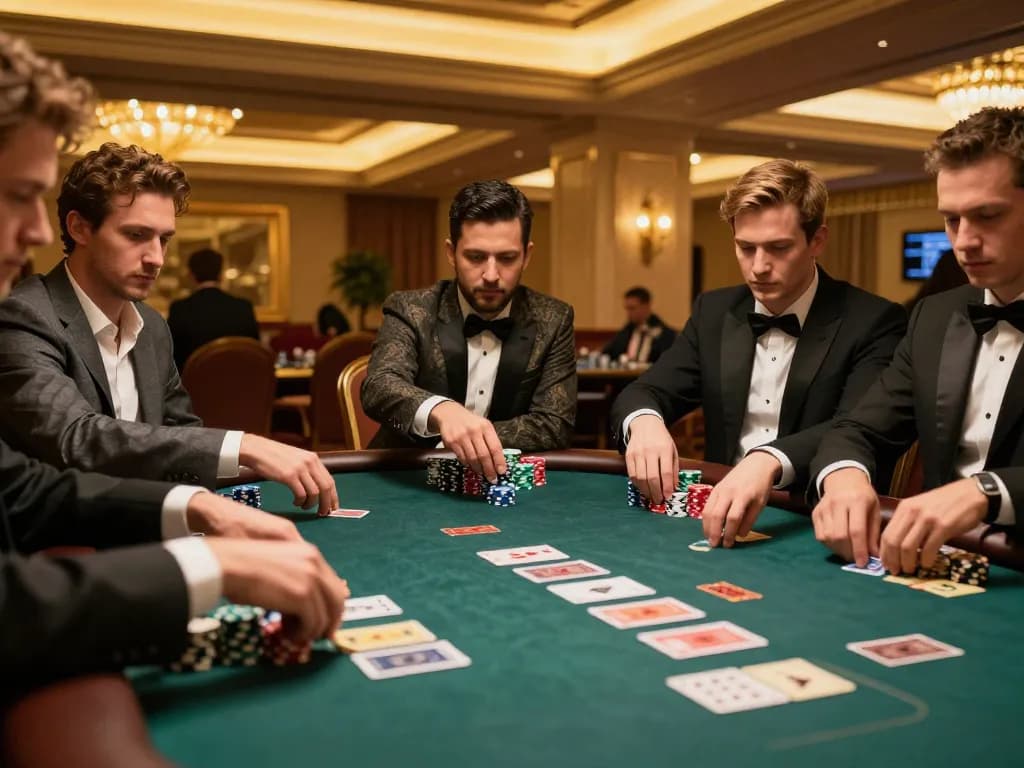 Engaging scene of poker gameplay with players focused, showing the strategy of bonus new member 100 offers amidst the excitement.