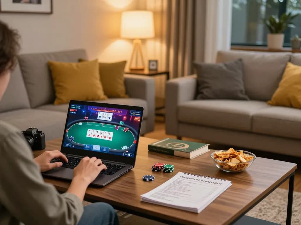 Cakhiatv user engaged in online poker game from a cozy home setup, showcasing interactive gameplay.