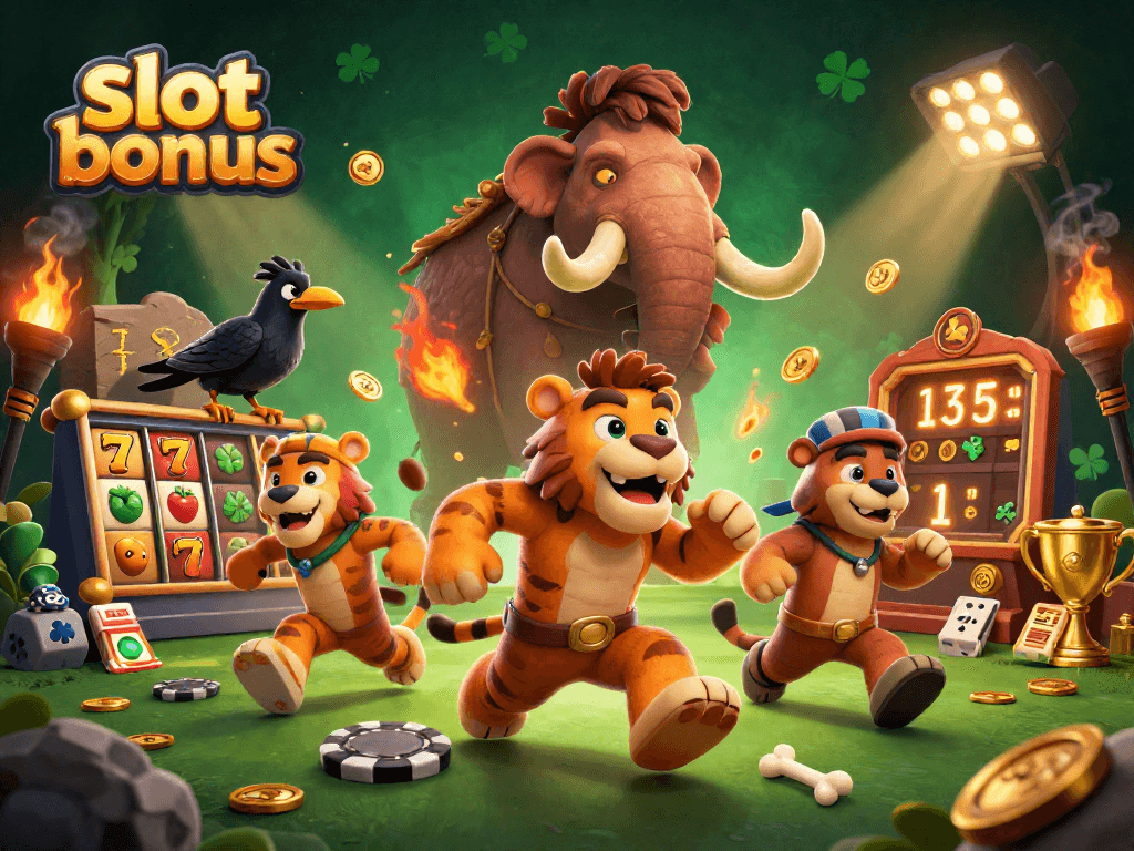 Experience thrilling slot bonuses with a vibrant casino scene filled with action.