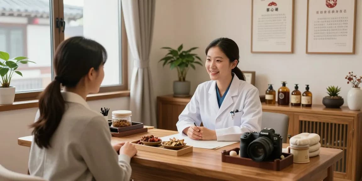 Consultation at 영통한의원, showcasing traditional therapy and a welcoming environment.