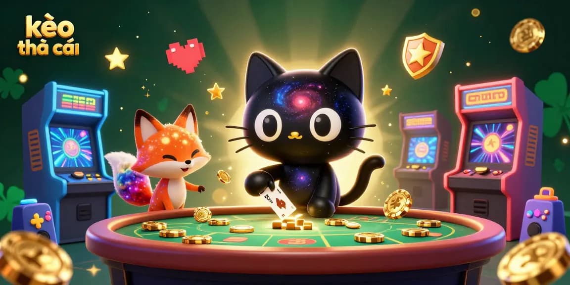 Engage with kèo nhà cái on a vibrant cosmic casino table filled with gold and colorful game elements.