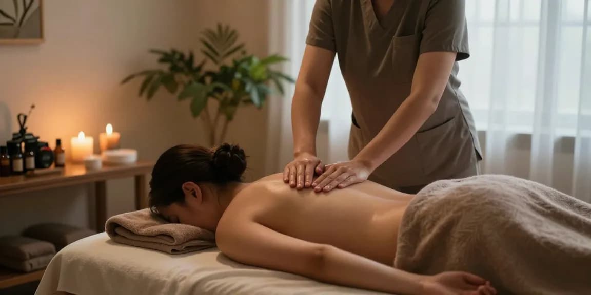 성정동마사지에서 편안한 스웨디시 마사지 장면을 보여줍니다.