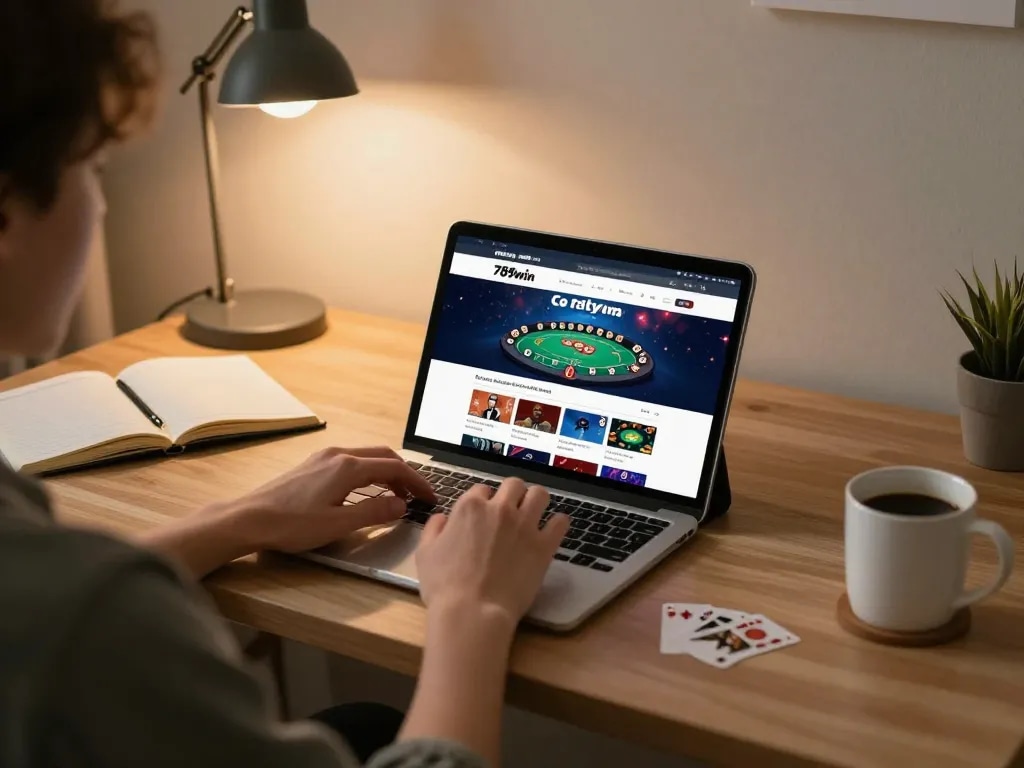 Engage with the exciting 789win link for online gambling on a tablet, showcasing vibrant poker gameplay.