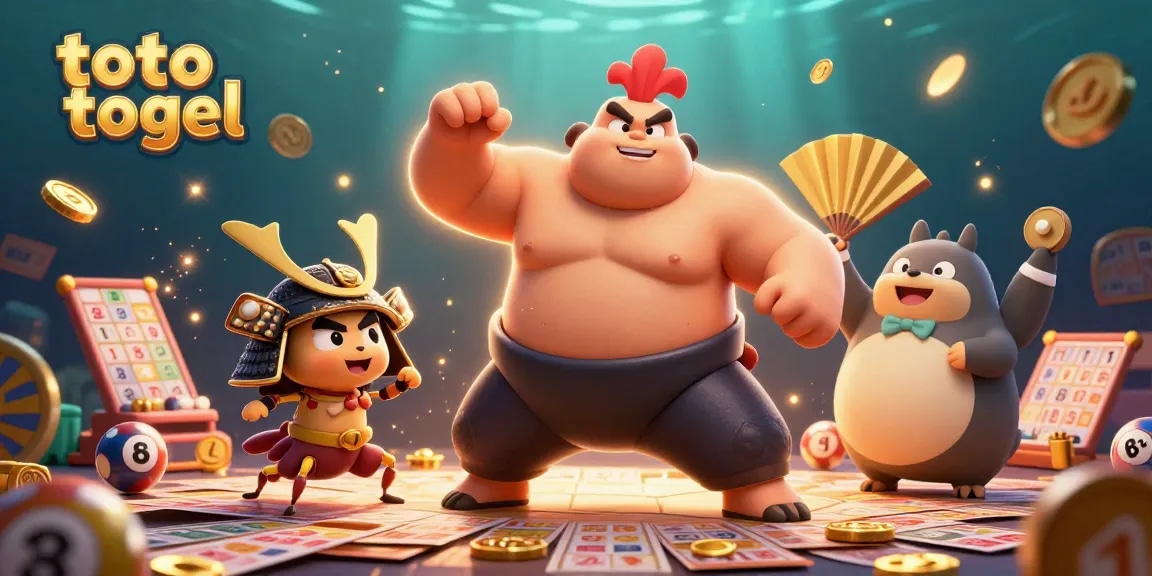 Experience thrilling toto togel action with vibrant creatures and lottery elements in a dynamic 3D illustration.