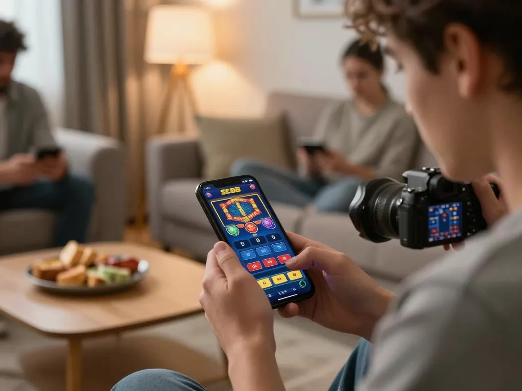 Player using SC88 app on smartphone in cozy home gaming setup, focused on betting