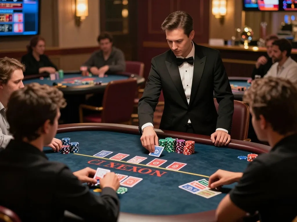 Players enjoying a thrilling blackjack game at the RIKVIP casino, immersed in strategic gameplay.