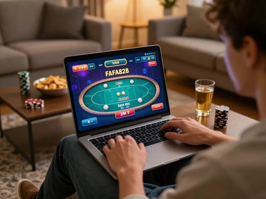 Engage in exciting gameplay on FAFA828 with strategic poker at home, vibrant gaming experience.