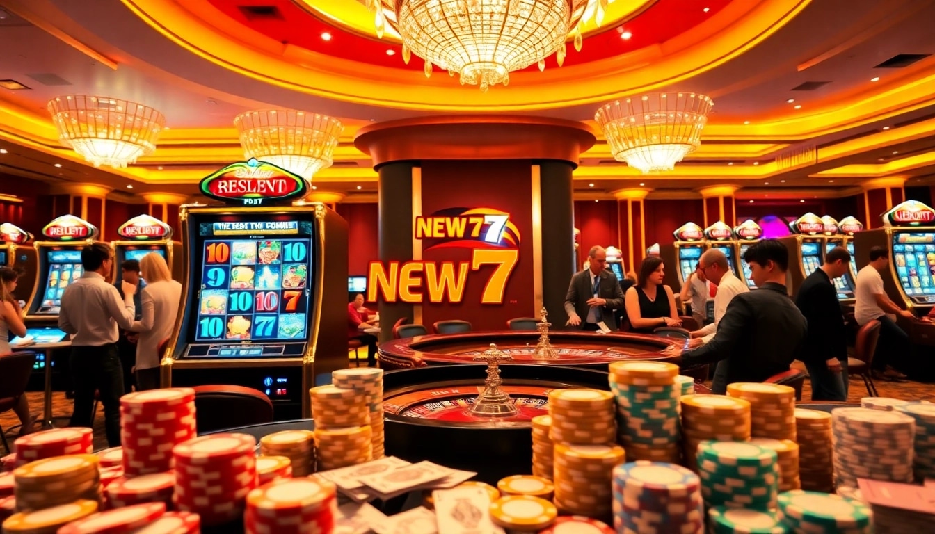 Enjoying a gaming session on new77 slots in a vibrant casino atmosphere filled with excitement and luxury.