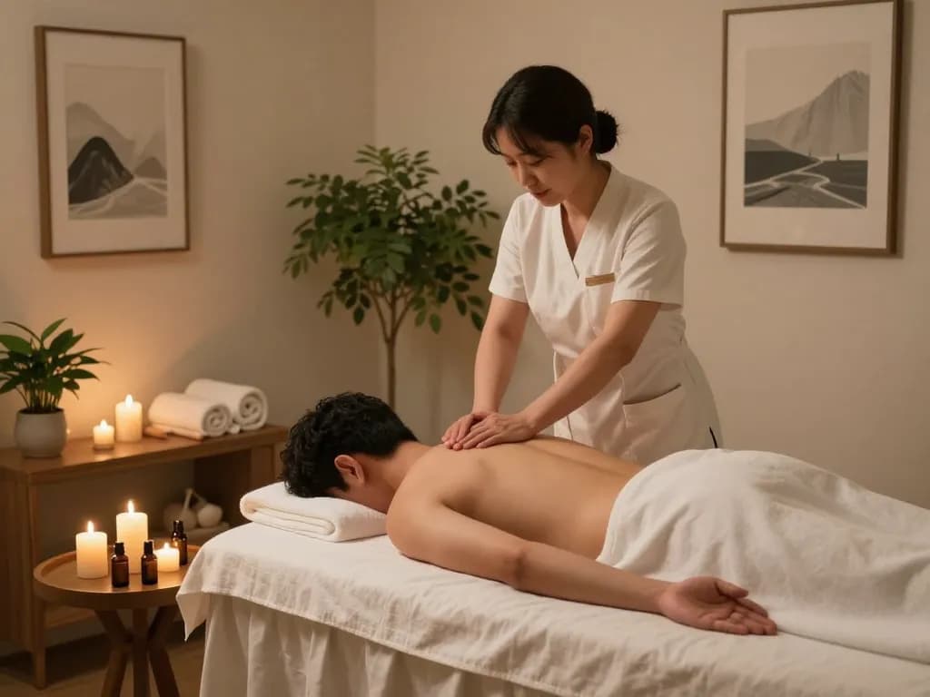Experience a soothing 포항스웨디시 massage in a tranquil spa setting with ambient lighting and relaxing elements.