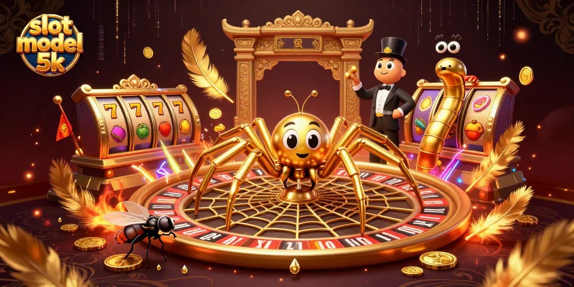 Engage in thrilling action with slot modal 5k as a golden spider weaves a roulette wheel.