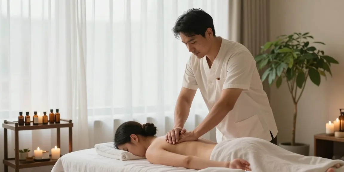광주마사지 전문 스파에서 편안한 마사지 받는 남성 모습
