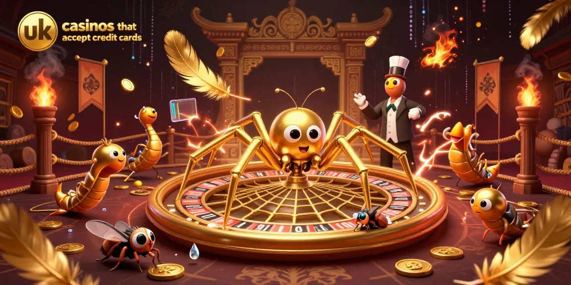 Bet big at uk casinos that accept credit cards with a golden spider spinning a roulette wheel.