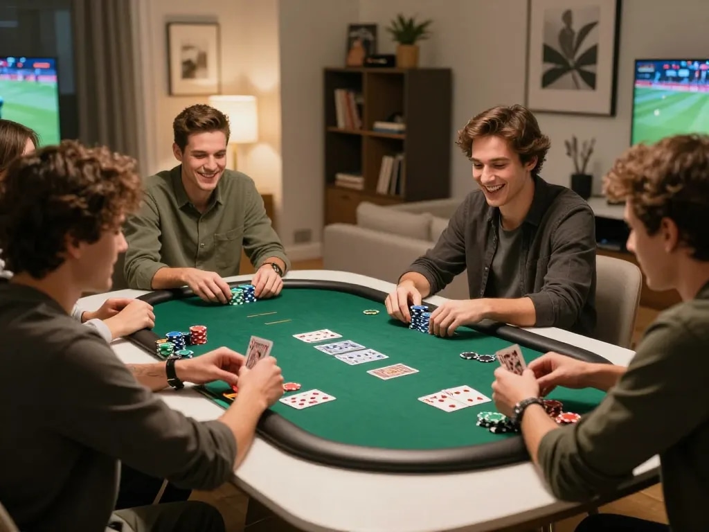 M88 cá cược trực tuyến đêm poker với bạn bè thưởng thức một trò chơi chiến lược và những chiếc chip đầy màu sắc